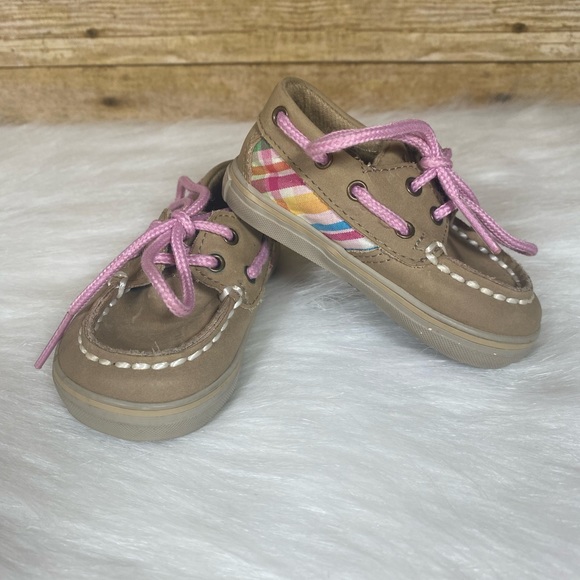 Sperry Top Sider Infant Size 1M Leather Upper Boat Shoes Pink Laces Pre-owned - Picture 1 of 13